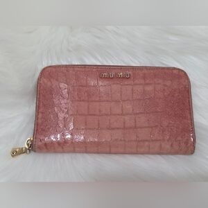 Miu Miu Pink Croc-Embossed Women's Wallet